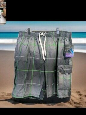 NEW Kanu Surf Vector Men's Swim Trunks Shorts Size 3X Green/Gray Plaid XXXL